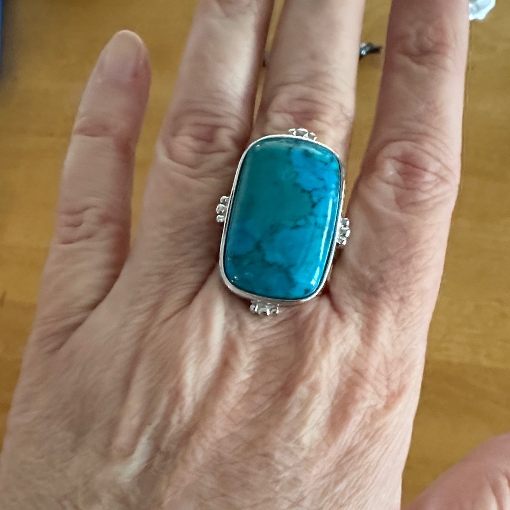 Kingman Turquoise Sterling Silver Statement Ring … - image 5